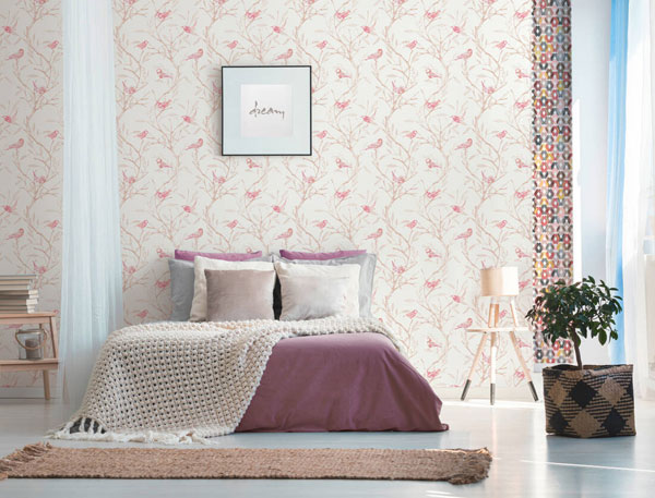 bedroom with wallpaper